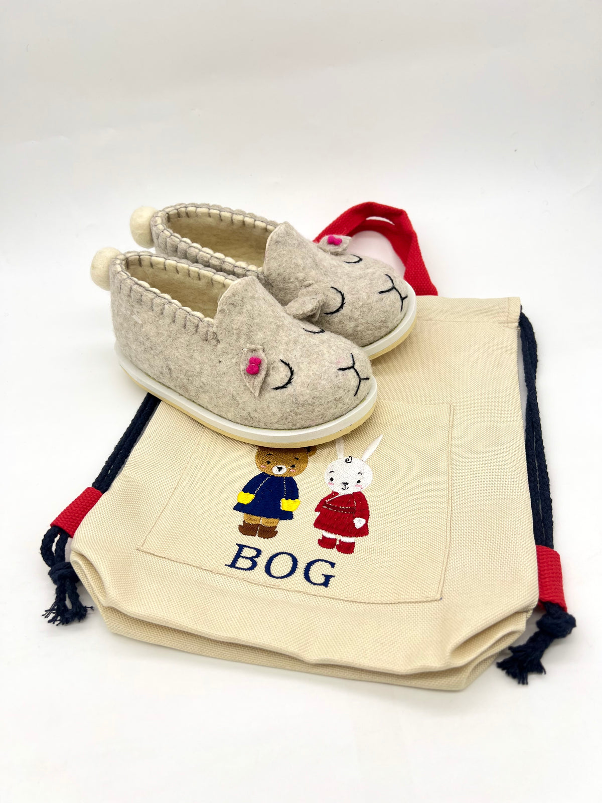 Sheep felt slippers grey - with gift bag